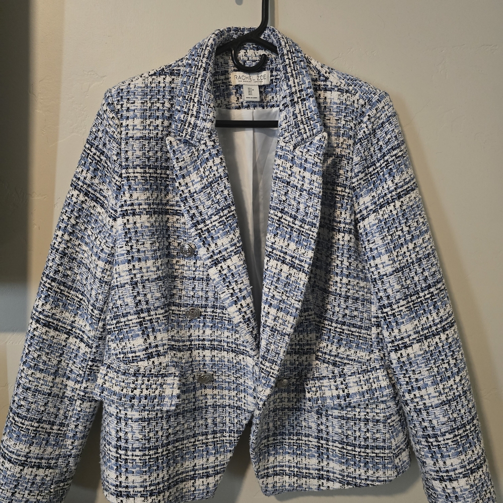 Rachel Zoe Blue and White Tweed Blazer